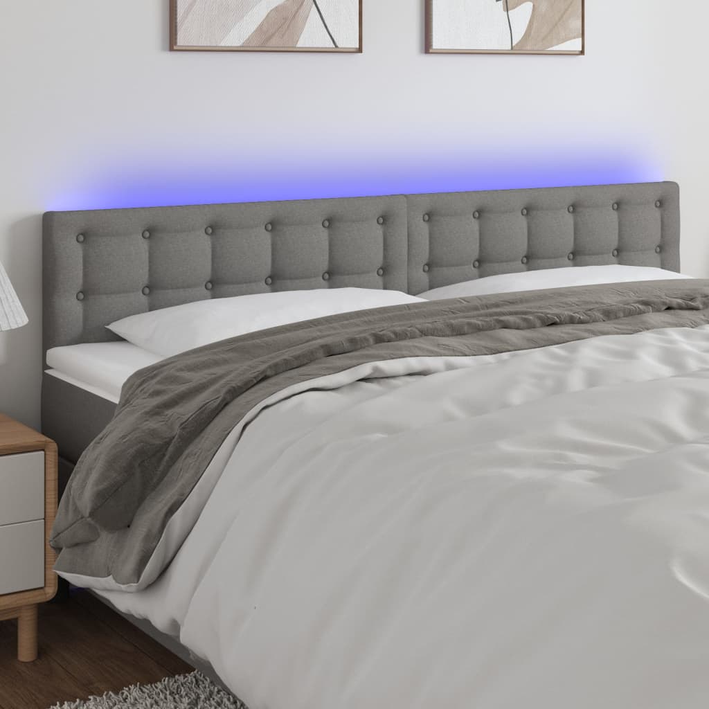 vidaXL Zagłówek do łóżka z LED, ciemnoszary, 200x5x78/88 cm, tkanina