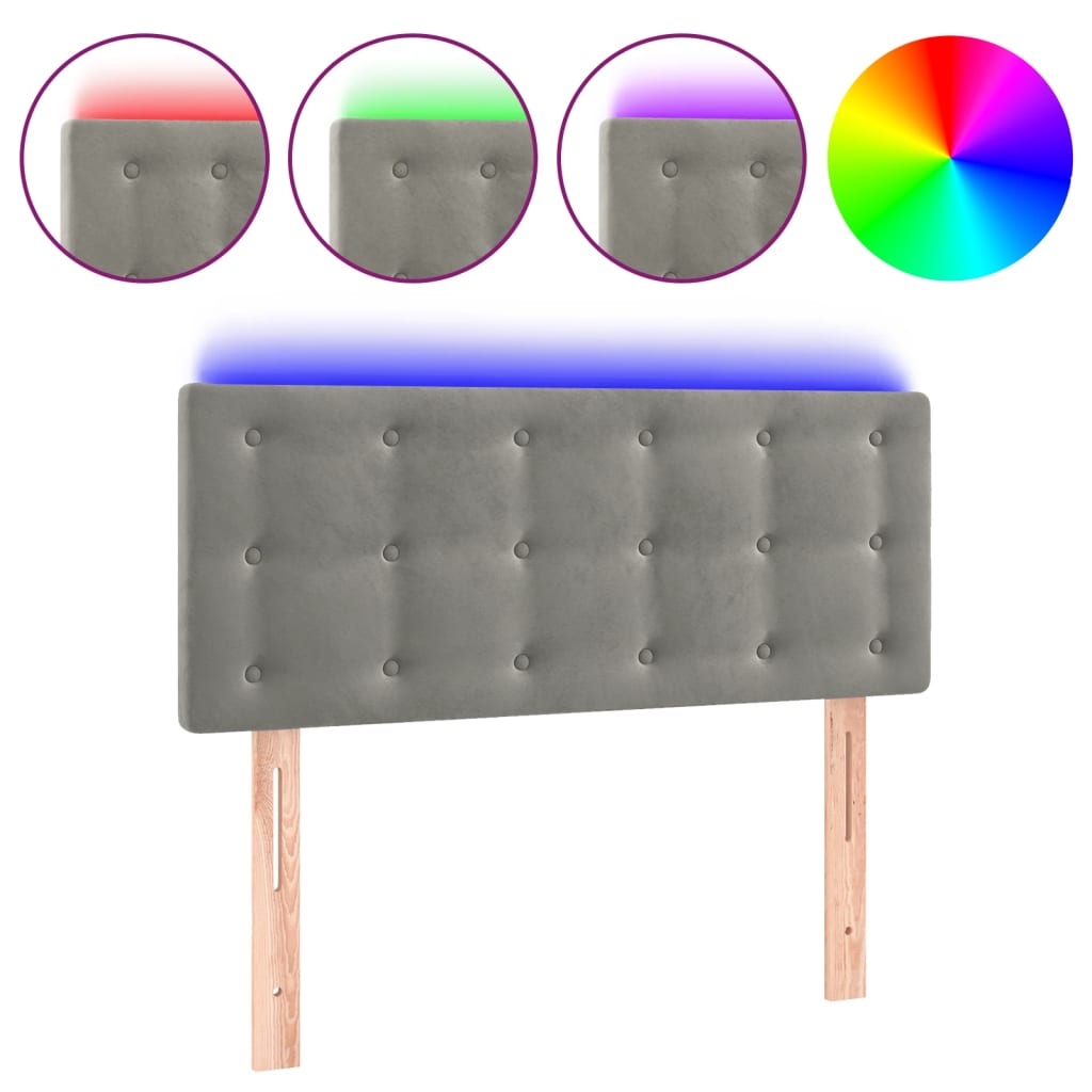 vidaXL Zagłówek do łóżka z LED, jasnoszary, 80x5x78/88 cm, aksamit
