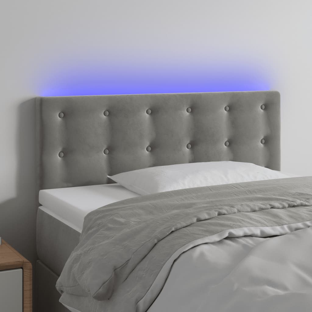 vidaXL Zagłówek do łóżka z LED, jasnoszary, 80x5x78/88 cm, aksamit