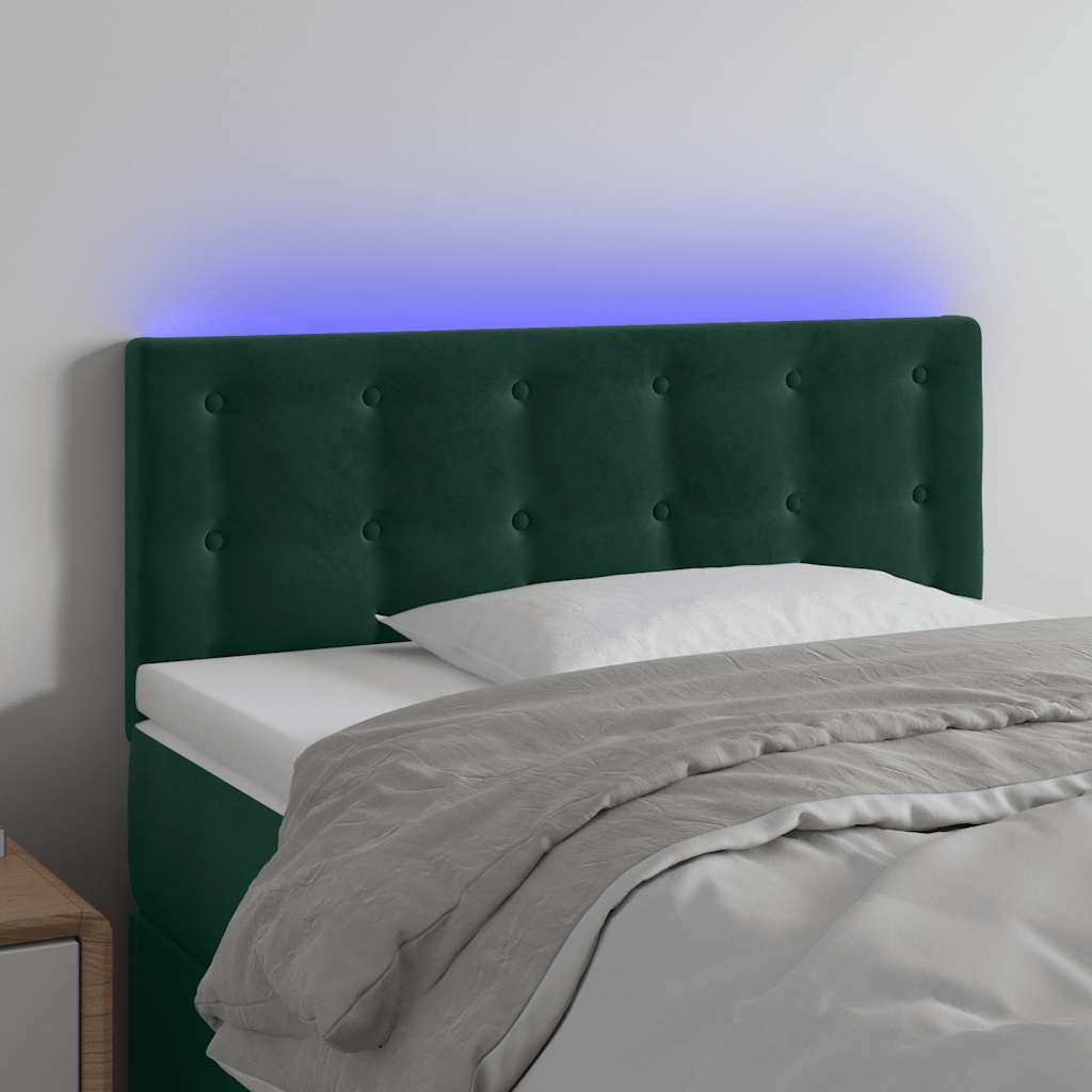 vidaXL Zagłówek do łóżka z LED, ciemnozielony, 80x5x78/88 cm, aksamit
