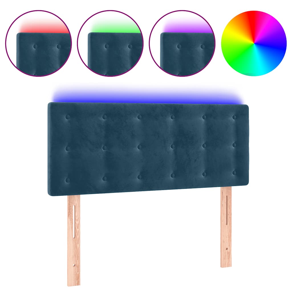 vidaXL Zagłówek do łóżka z LED, ciemnoniebieski 80x5x78/88 cm, aksamit