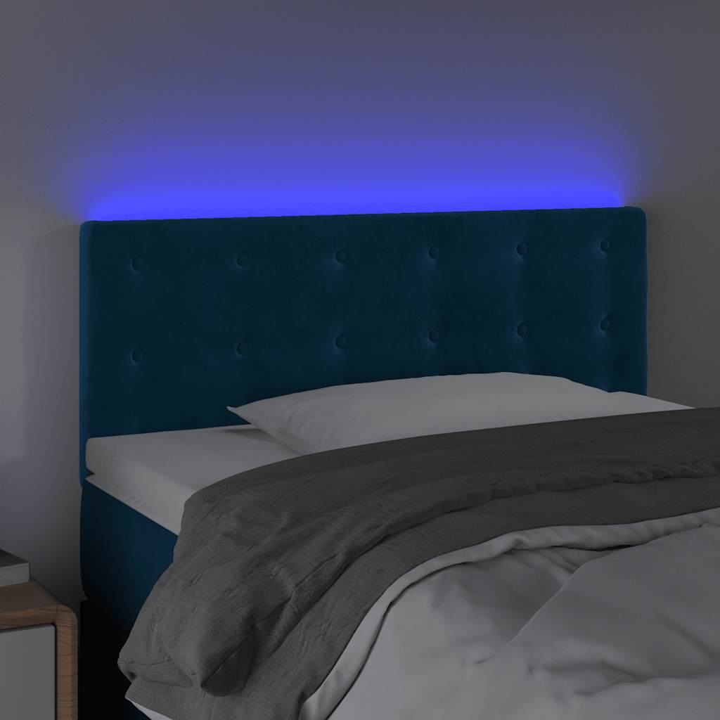 vidaXL Zagłówek do łóżka z LED, ciemnoniebieski 80x5x78/88 cm, aksamit