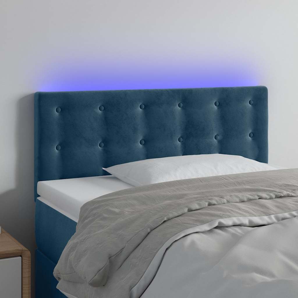 vidaXL Zagłówek do łóżka z LED, ciemnoniebieski 80x5x78/88 cm, aksamit