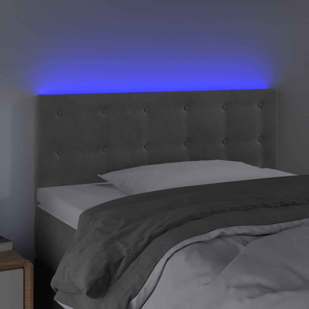 vidaXL Zagłówek do łóżka z LED, jasnoszary, 90x5x78/88 cm, aksamit