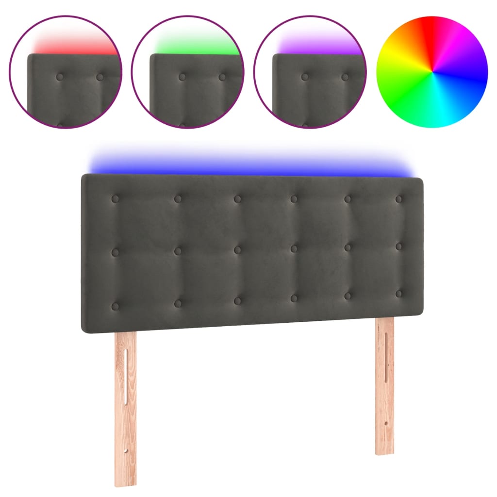 vidaXL Zagłówek do łóżka z LED, ciemnoszary, 90x5x78/88 cm, aksamit