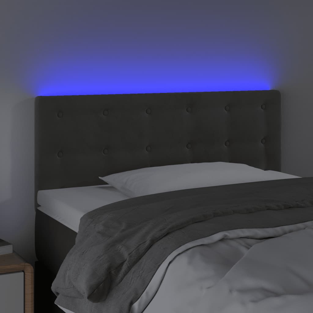 vidaXL Zagłówek do łóżka z LED, ciemnoszary, 90x5x78/88 cm, aksamit
