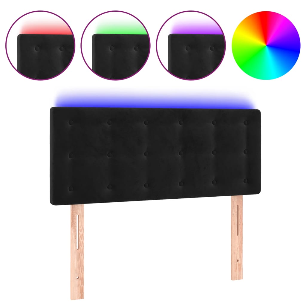 vidaXL Zagłówek do łóżka z LED, czarny, 90x5x78/88 cm, aksamit