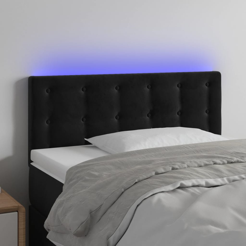 vidaXL Zagłówek do łóżka z LED, czarny, 90x5x78/88 cm, aksamit