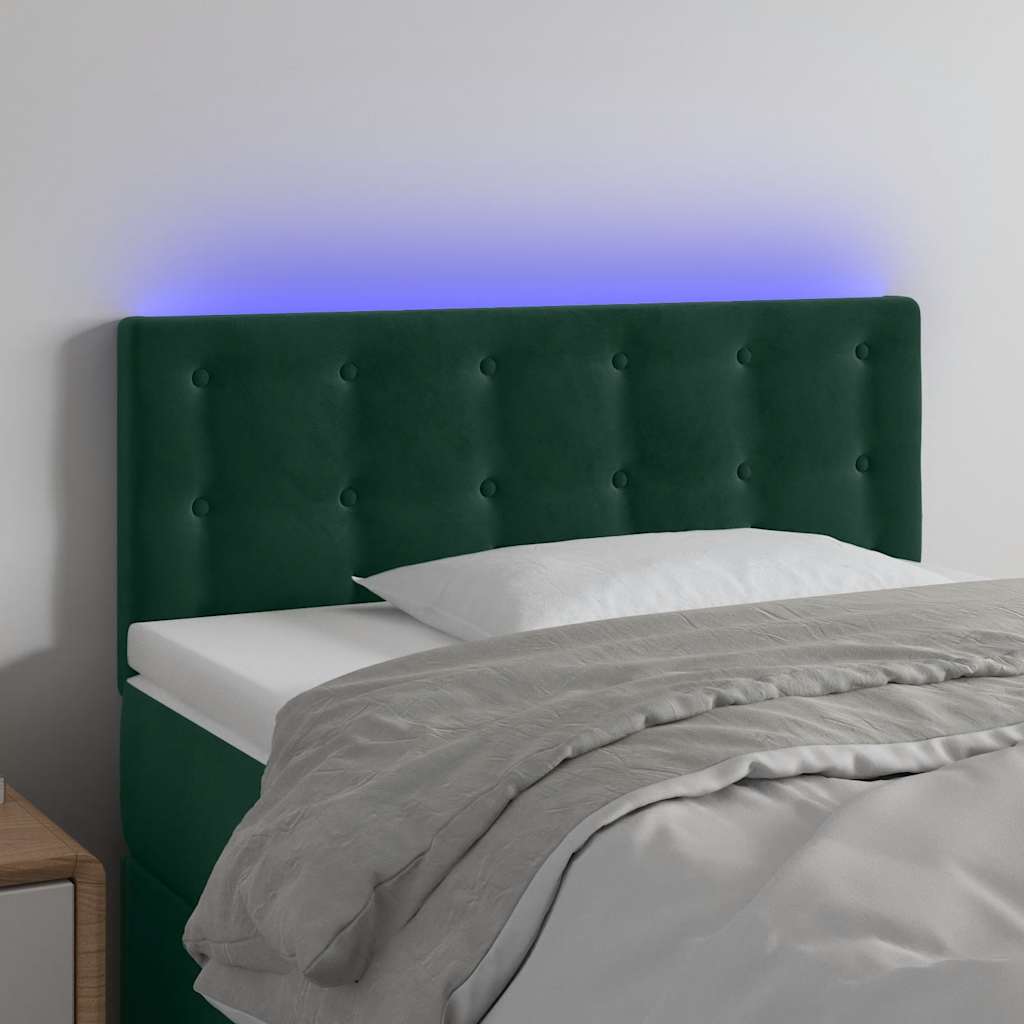 vidaXL Zagłówek do łóżka z LED, ciemnozielony, 90x5x78/88 cm, aksamit