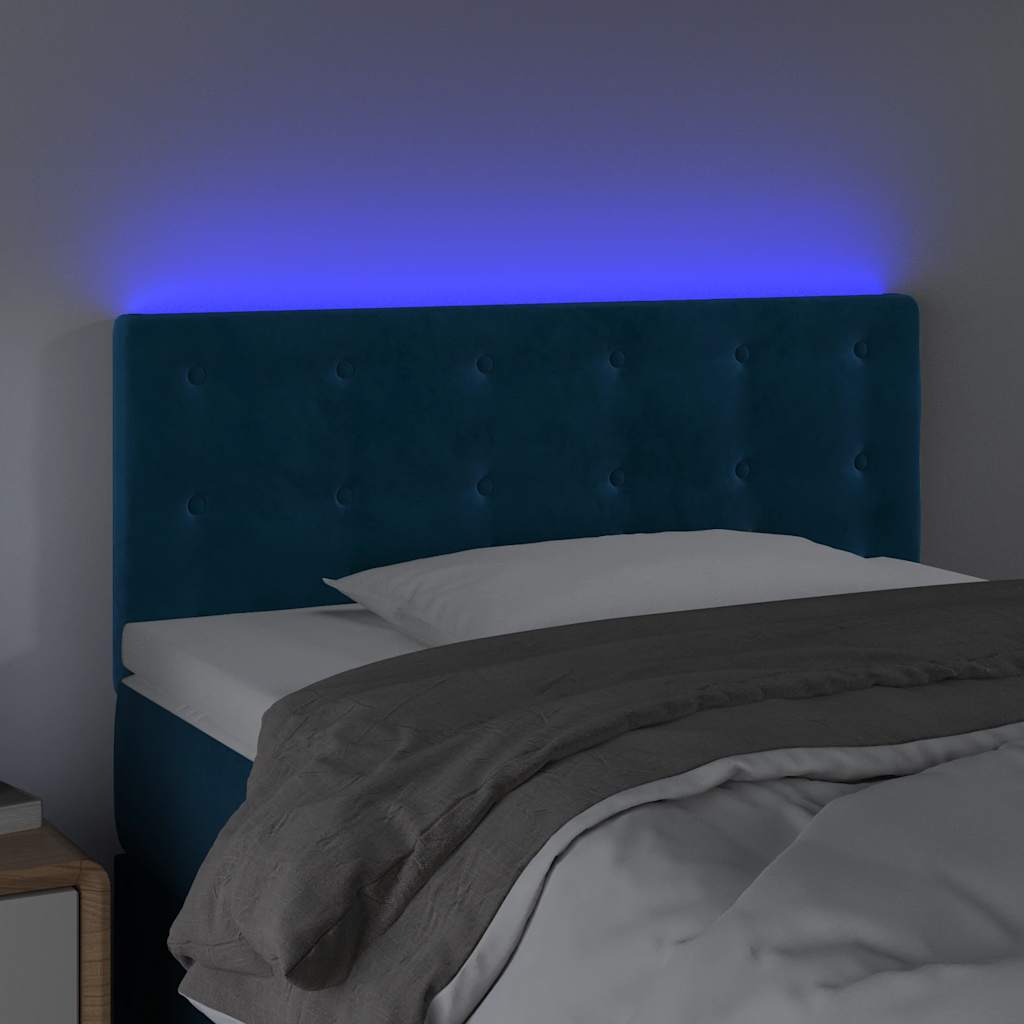 vidaXL Zagłówek do łóżka z LED, ciemnoniebieski, 90x5x78/88cm, aksamit