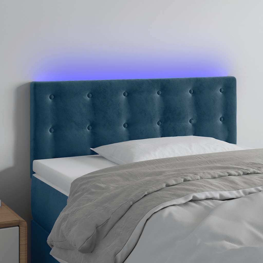 vidaXL Zagłówek do łóżka z LED, ciemnoniebieski, 90x5x78/88cm, aksamit