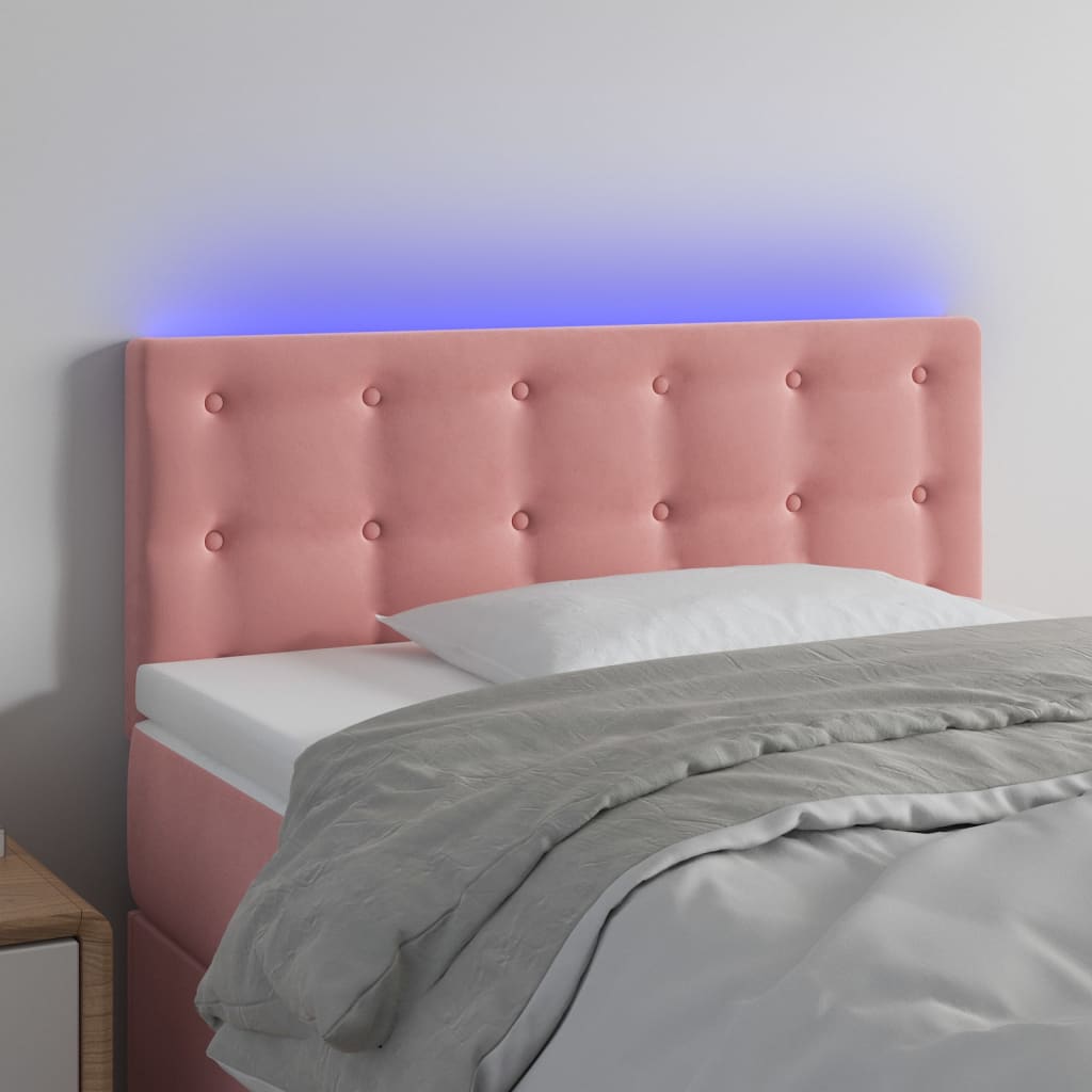 vidaXL Zagłówek do łóżka z LED, różowy, 90x5x78/88 cm, aksamit