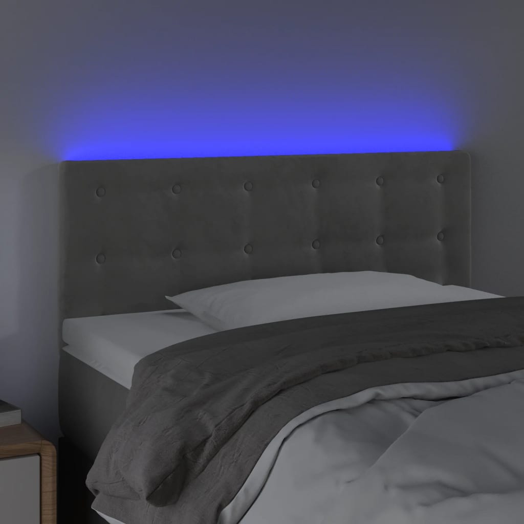 vidaXL Zagłówek do łóżka z LED, jasnoszary, 100x5x78/88 cm, aksamit