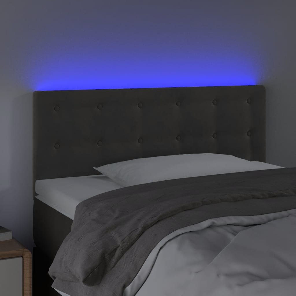 vidaXL Zagłówek do łóżka z LED, ciemnoszary, 100x5x78/88 cm, aksamit