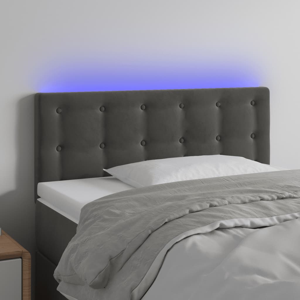 vidaXL Zagłówek do łóżka z LED, ciemnoszary, 100x5x78/88 cm, aksamit