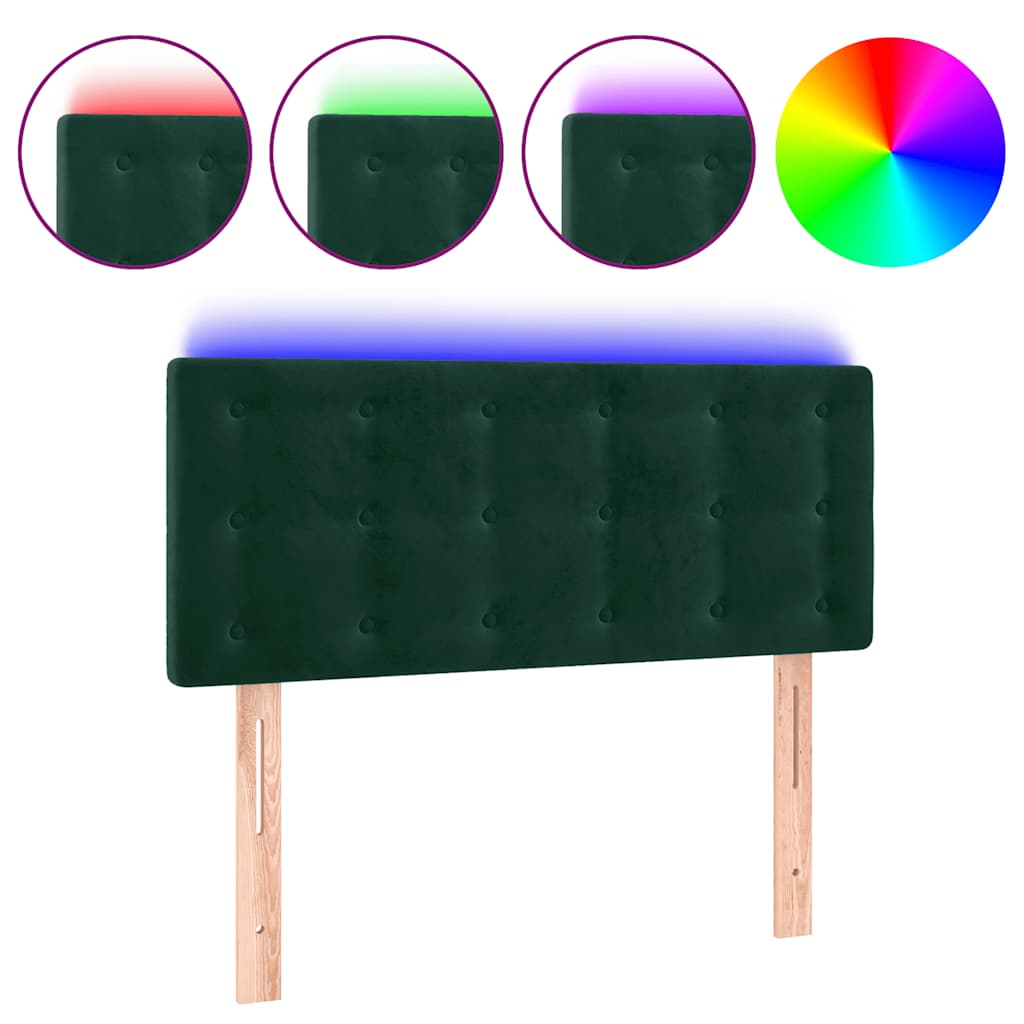 vidaXL Zagłówek do łóżka z LED, ciemnozielony, 100x5x78/88 cm, aksamit