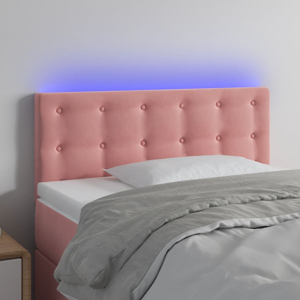 vidaXL Zagłówek do łóżka z LED, różowy, 100x5x78/88 cm, aksamit