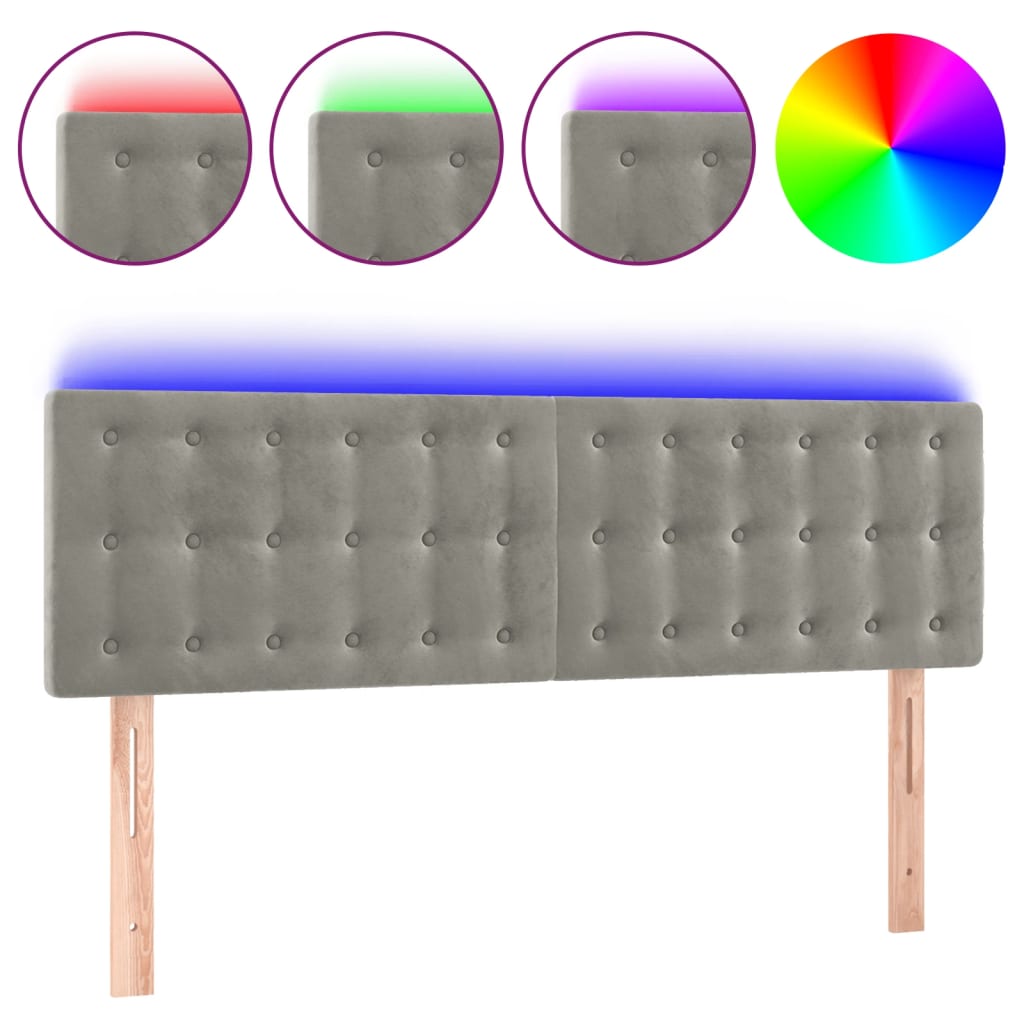 vidaXL Zagłówek do łóżka z LED, jasnoszary, 144x5x78/88 cm, aksamit