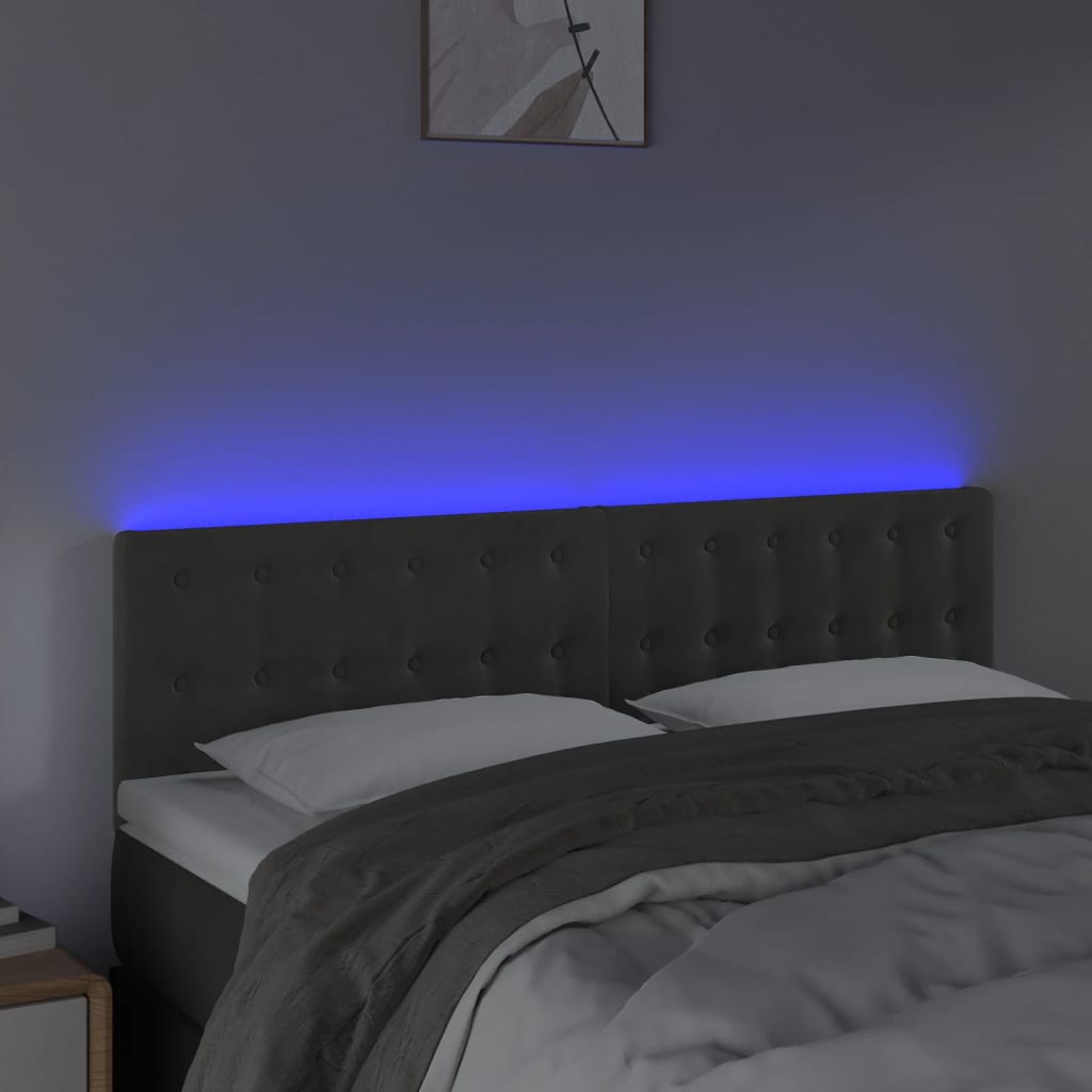 vidaXL Zagłówek do łóżka z LED, ciemnoszary, 144x5x78/88 cm, aksamit