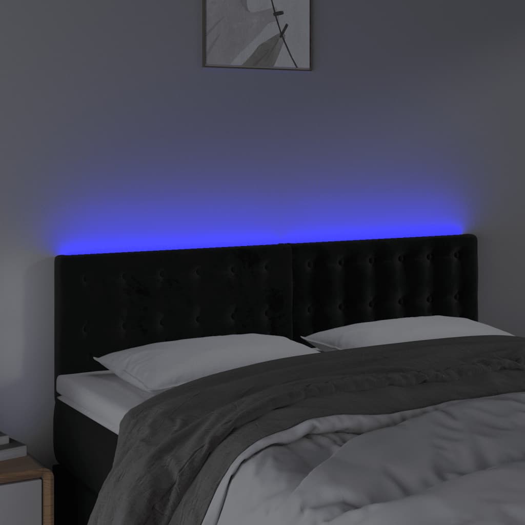 vidaXL Zagłówek do łóżka z LED, czarny, 144x5x78/88 cm, aksamit