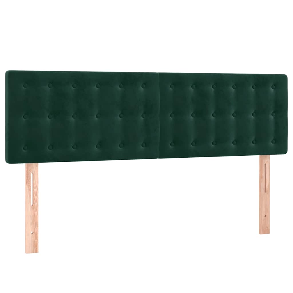 vidaXL Zagłówek do łóżka z LED, ciemnozielony, 144x5x78/88 cm, aksamit