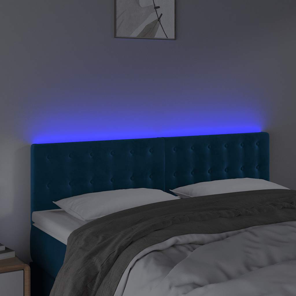 vidaXL Zagłówek do łóżka z LED, ciemnoniebieski 144x5x78/88cm, aksamit
