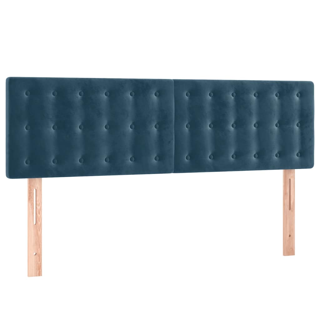 vidaXL Zagłówek do łóżka z LED, ciemnoniebieski 144x5x78/88cm, aksamit