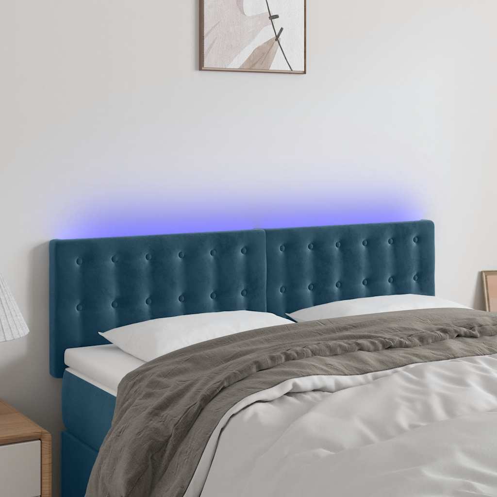 vidaXL Zagłówek do łóżka z LED, ciemnoniebieski 144x5x78/88cm, aksamit