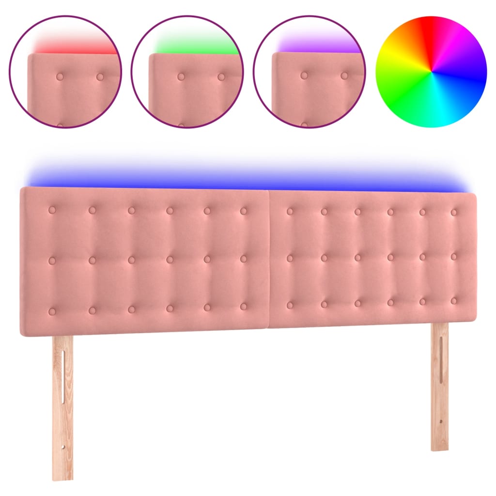 vidaXL Zagłówek do łóżka z LED, różowy, 144x5x78/88 cm, aksamit