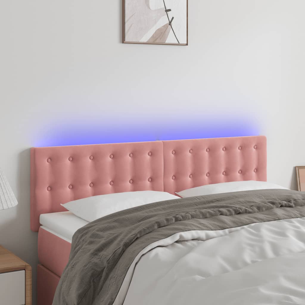 vidaXL Zagłówek do łóżka z LED, różowy, 144x5x78/88 cm, aksamit