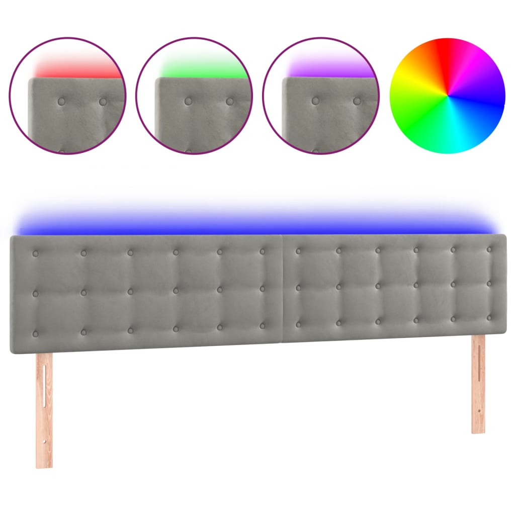 vidaXL Zagłówek do łóżka z LED, jasnoszary, 160x5x78/88 cm, aksamit