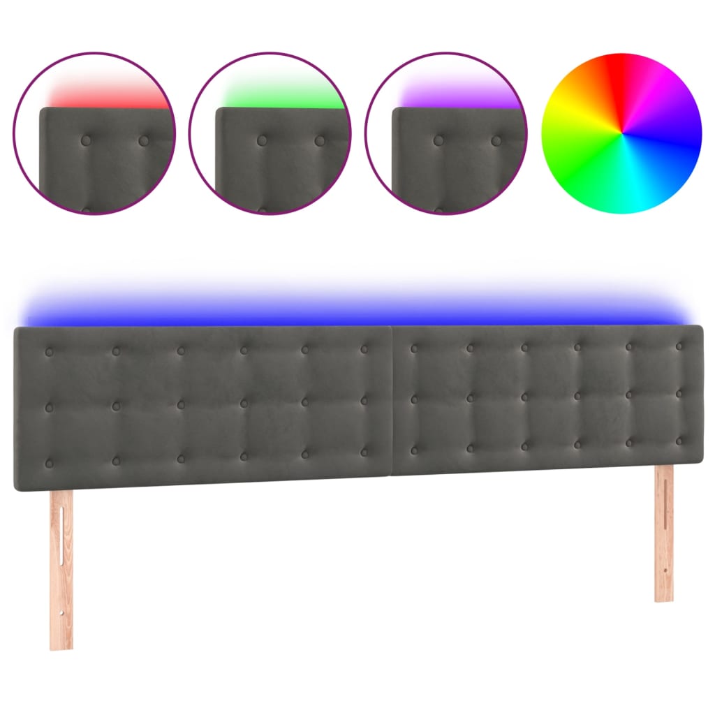 vidaXL Zagłówek do łóżka z LED, ciemnoszary, 160x5x78/88 cm, aksamit