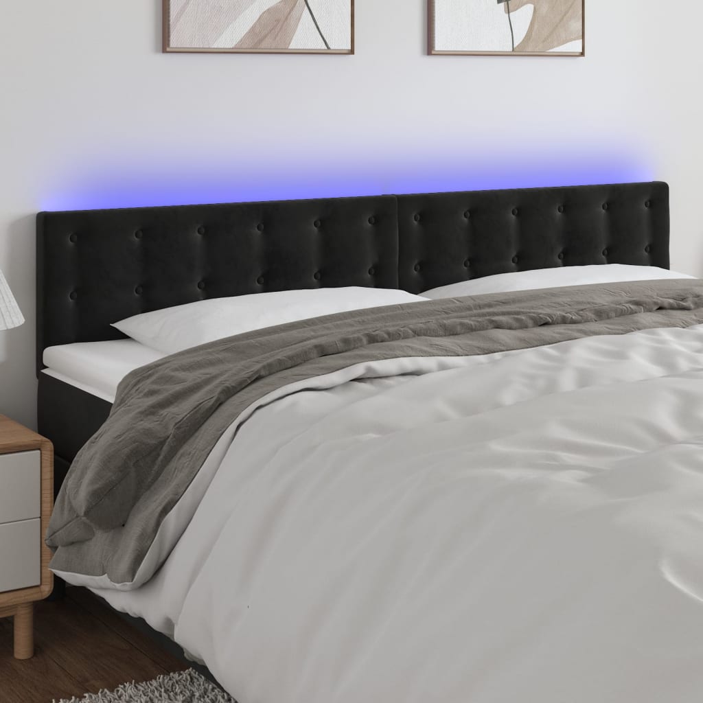 vidaXL Zagłówek do łóżka z LED, czarny, 160x5x78/88 cm, aksamit