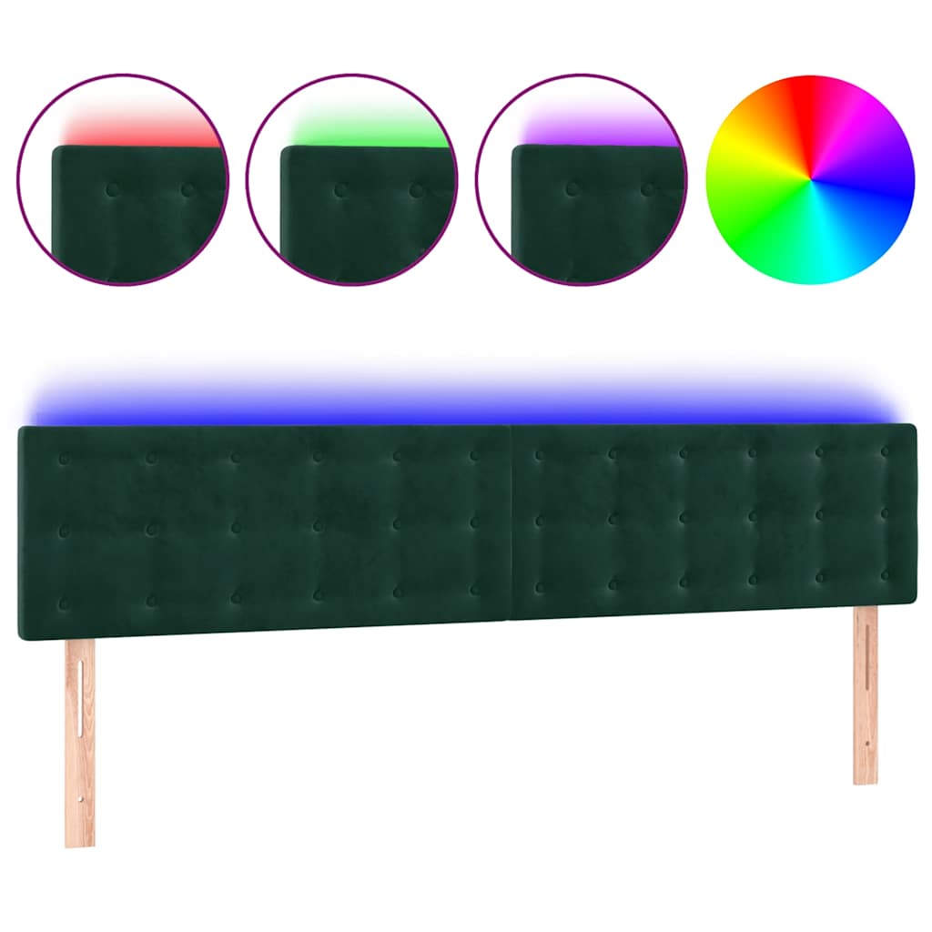 vidaXL Zagłówek do łóżka z LED, ciemnozielony, 160x5x78/88 cm, aksamit