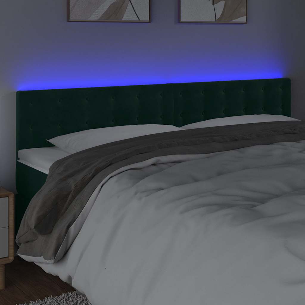 vidaXL Zagłówek do łóżka z LED, ciemnozielony, 160x5x78/88 cm, aksamit