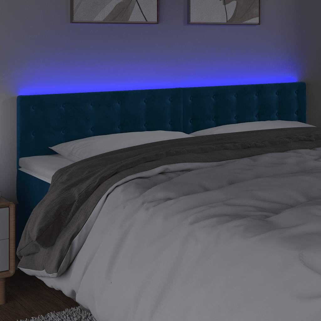 vidaXL Zagłówek do łóżka z LED, ciemnoniebieski 160x5x78/88cm, aksamit