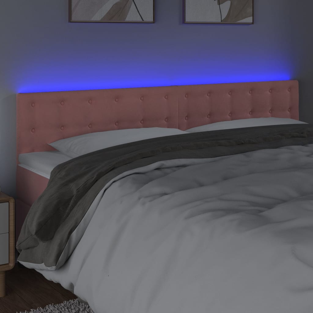 vidaXL Zagłówek do łóżka z LED, różowy, 160x5x78/88 cm, aksamit