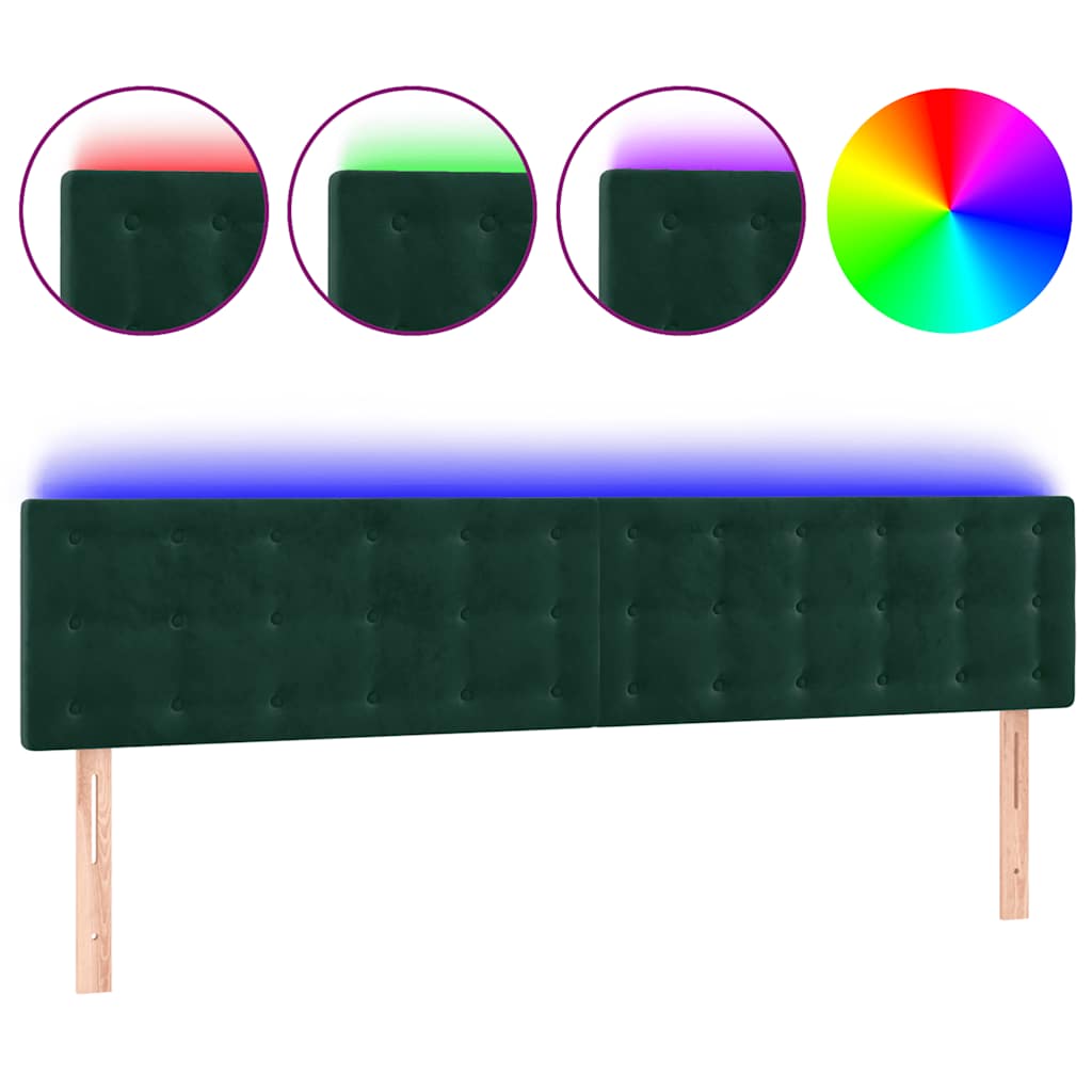 vidaXL Zagłówek do łóżka z LED, ciemnozielony, 180x5x78/88 cm, aksamit