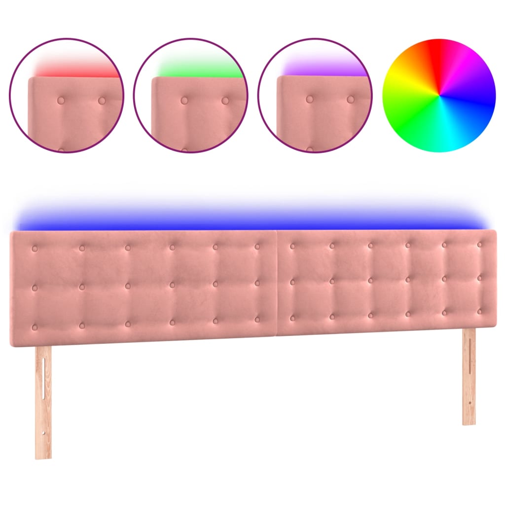 vidaXL Zagłówek do łóżka z LED, różowy, 180x5x78/88 cm, aksamit