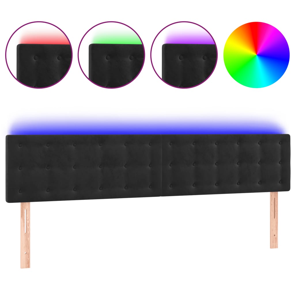 vidaXL Zagłówek do łóżka z LED, czarny, 200x5x78/88 cm, aksamit