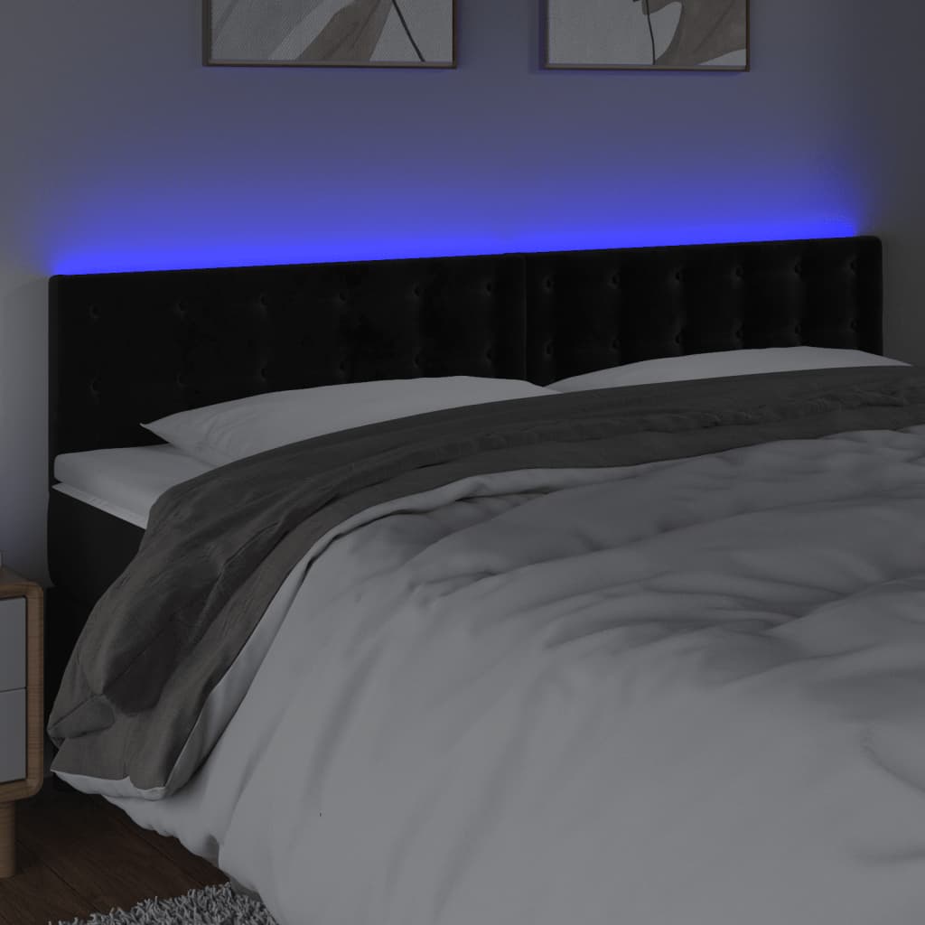 vidaXL Zagłówek do łóżka z LED, czarny, 200x5x78/88 cm, aksamit