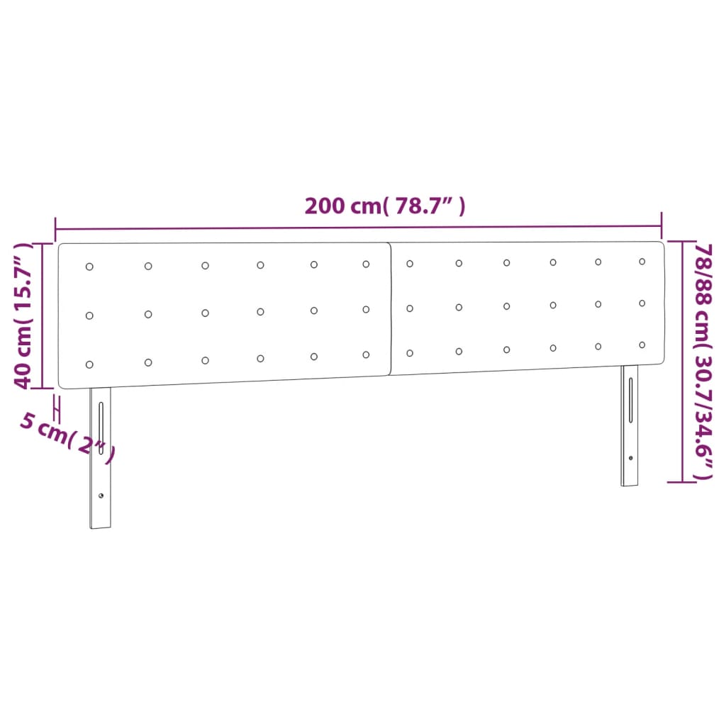 vidaXL Zagłówek do łóżka z LED, czarny, 200x5x78/88 cm, aksamit