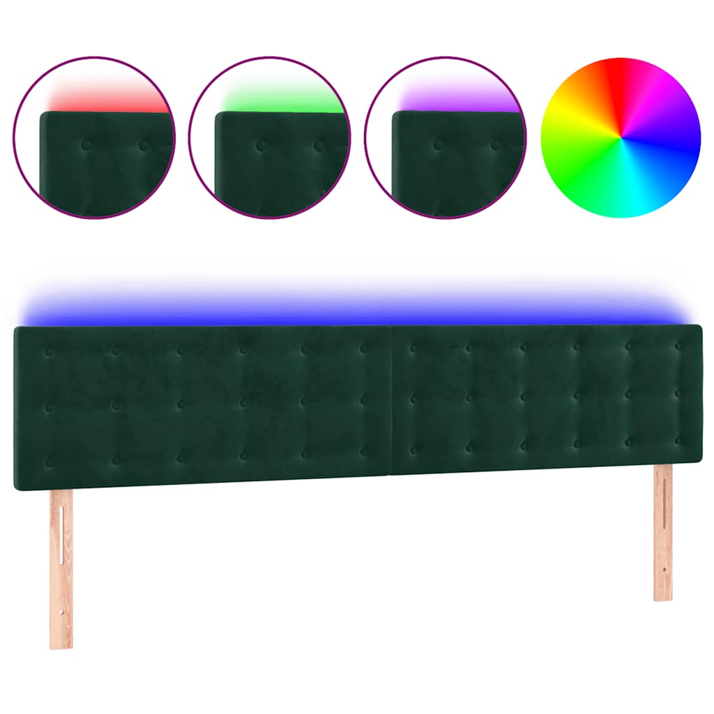 vidaXL Zagłówek do łóżka z LED, ciemnozielony, 200x5x78/88 cm, aksamit