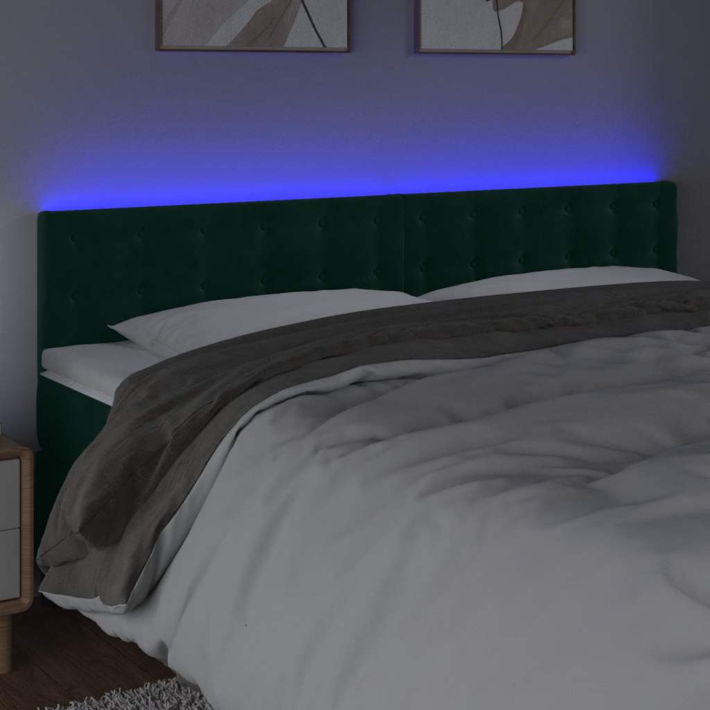vidaXL Zagłówek do łóżka z LED, ciemnozielony, 200x5x78/88 cm, aksamit