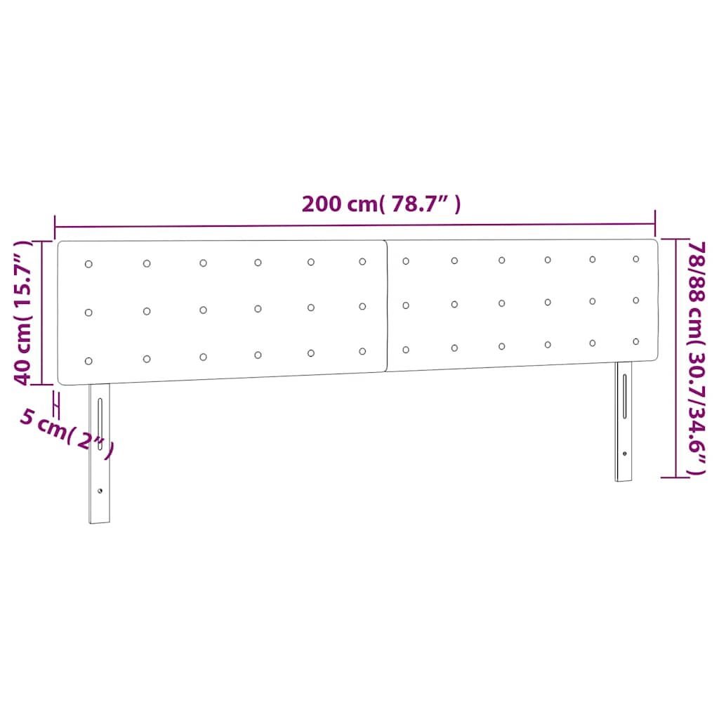 vidaXL Zagłówek do łóżka z LED, ciemnozielony, 200x5x78/88 cm, aksamit