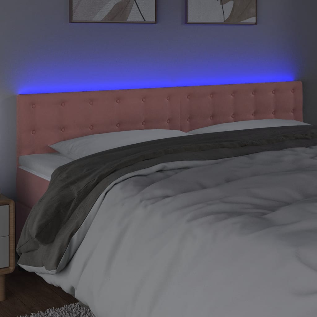 vidaXL Zagłówek do łóżka z LED, różowy, 200x5x78/88 cm, aksamit