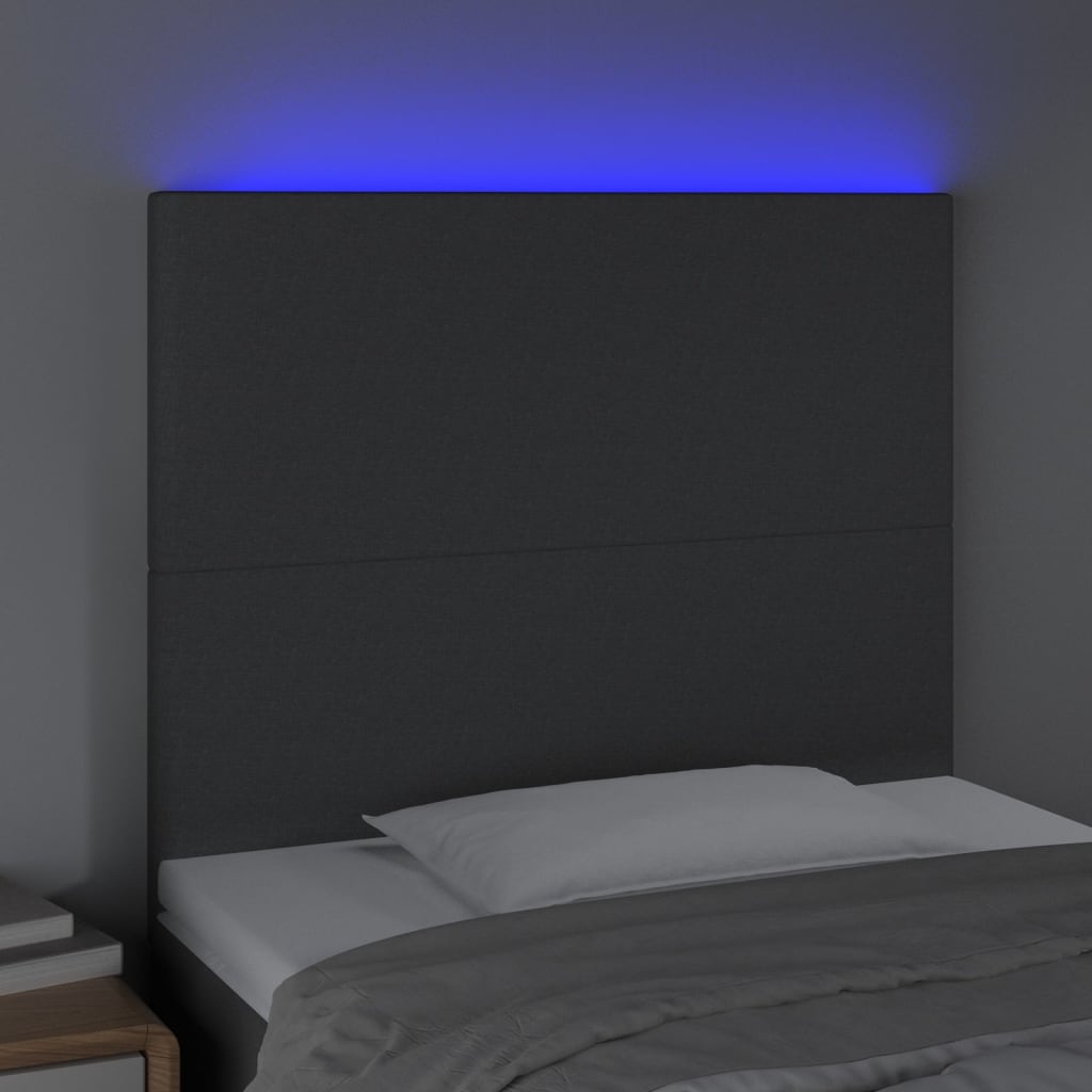 vidaXL Zagłówek do łóżka z LED, ciemnoszary, 80x5x118/128 cm, tkanina