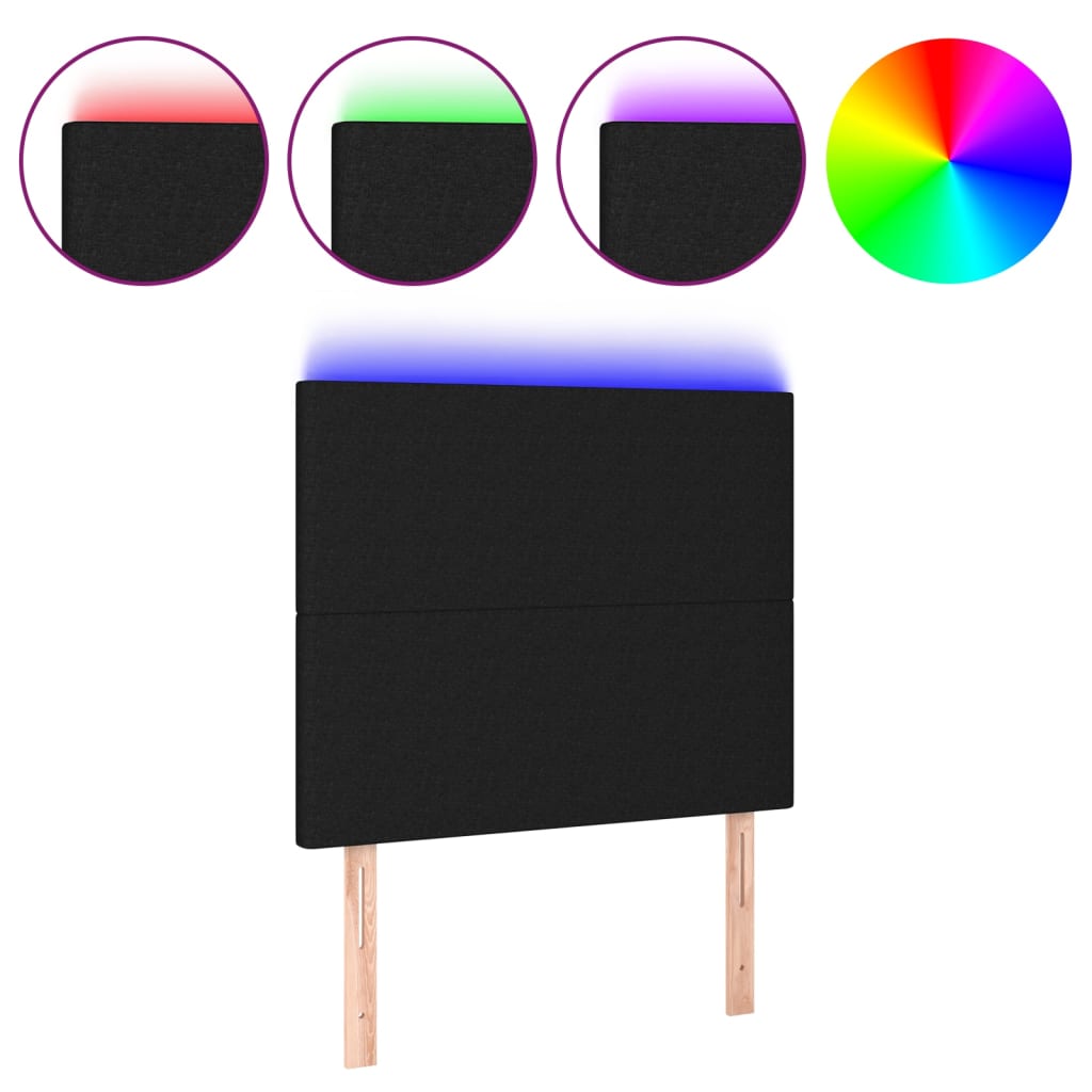 vidaXL Zagłówek do łóżka z LED, czarny, 90x5x118/128 cm, tkanina