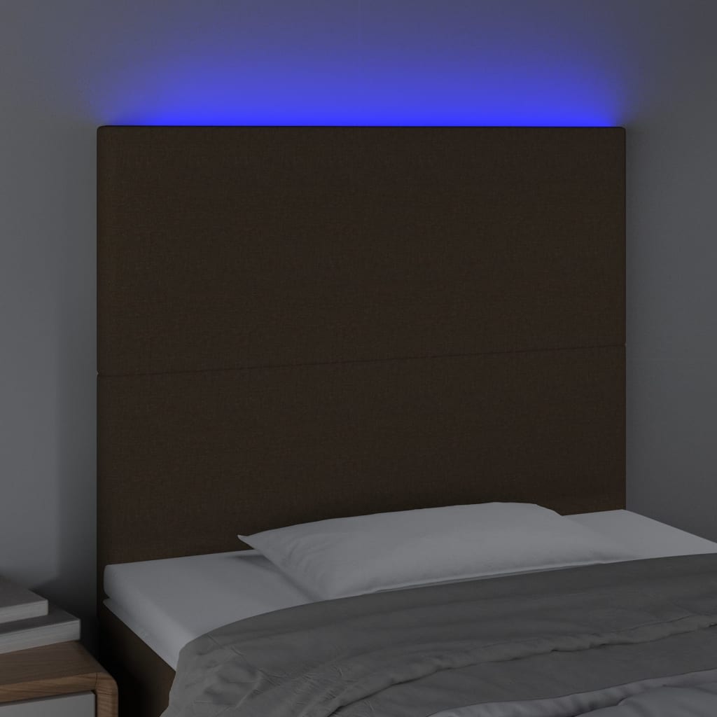 vidaXL Zagłówek do łóżka z LED ciemnobrązowy, 90x5x118/128 cm tkanina