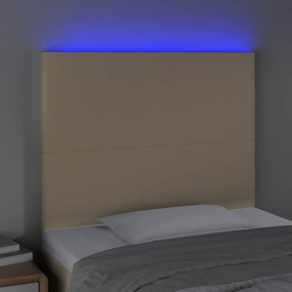 vidaXL Zagłówek do łóżka z LED, kremowy, 90x5x118/128 cm, tkanina